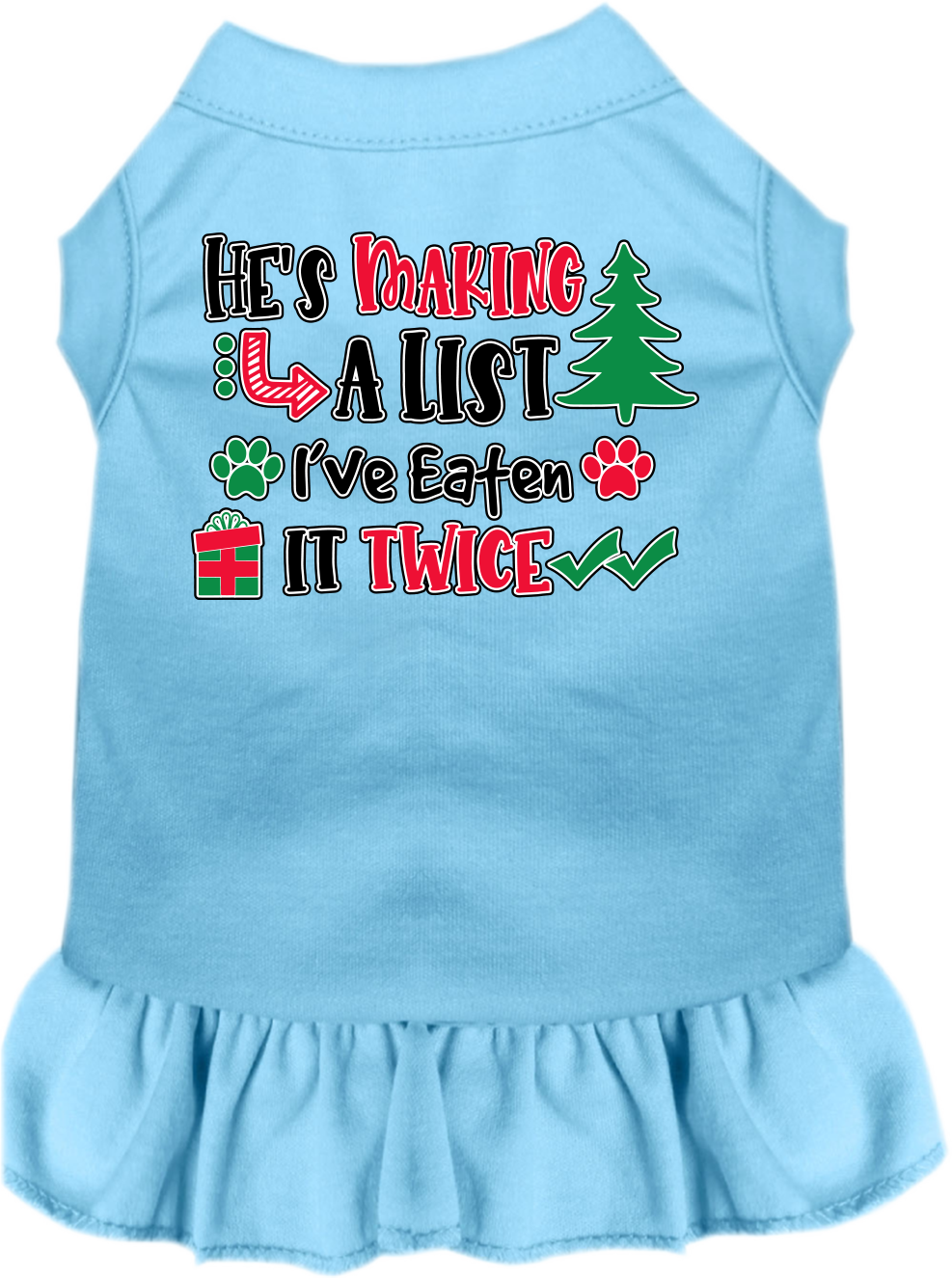 He's Making a List... Screen Print Dog Dress Baby Blue Size MD